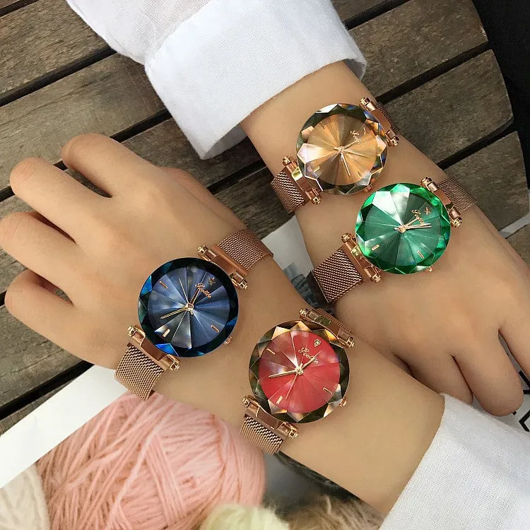 Irregular Mirror Round Dial Women's Watch