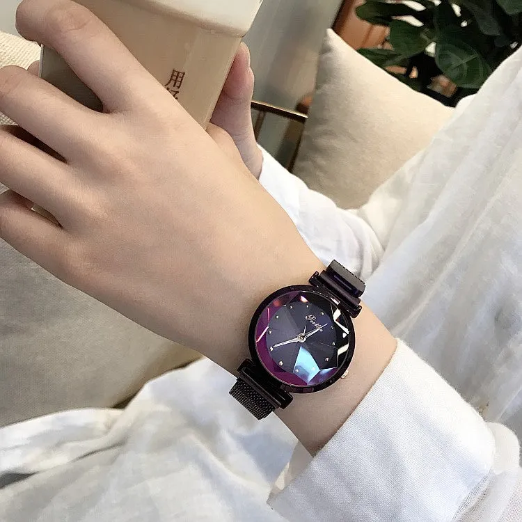 Irregular Mirror Round Dial Women's Watch