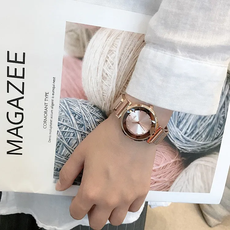 Irregular Mirror Round Dial Women's Watch