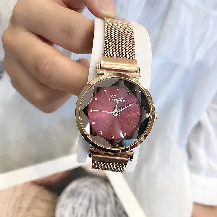 Irregular Mirror Round Dial Women's Watch