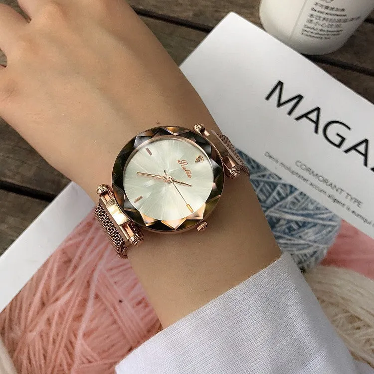 Irregular Mirror Round Dial Women's Watch