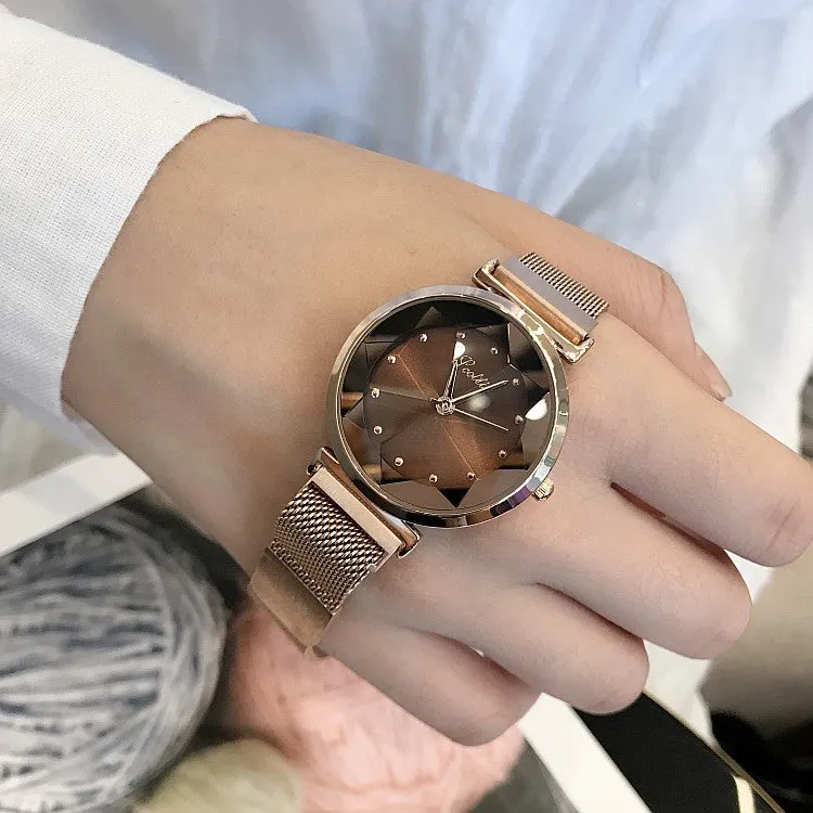 Irregular Mirror Round Dial Women's Watch