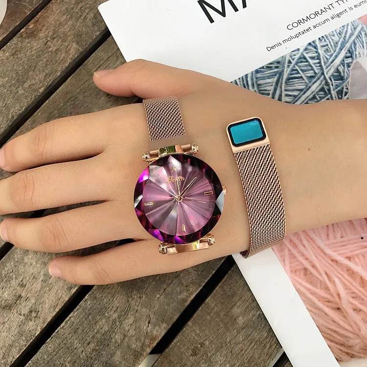 Irregular Mirror Round Dial Women's Watch