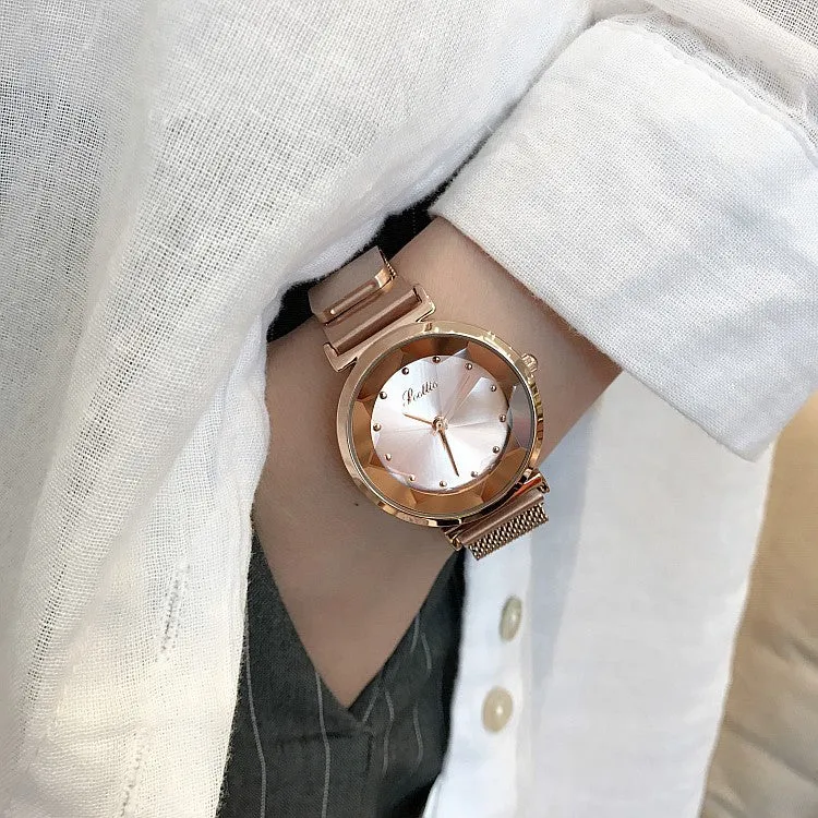 Irregular Mirror Round Dial Women's Watch