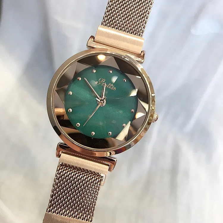 Irregular Mirror Round Dial Women's Watch