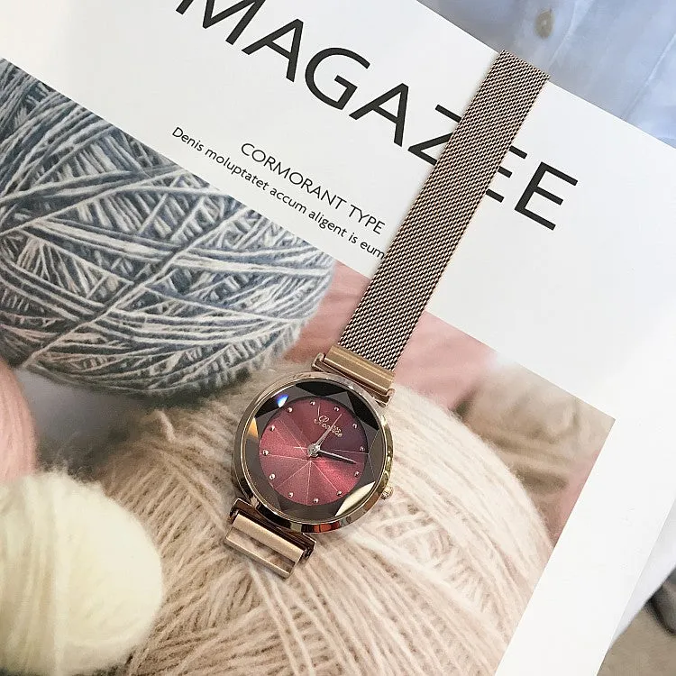 Irregular Mirror Round Dial Women's Watch