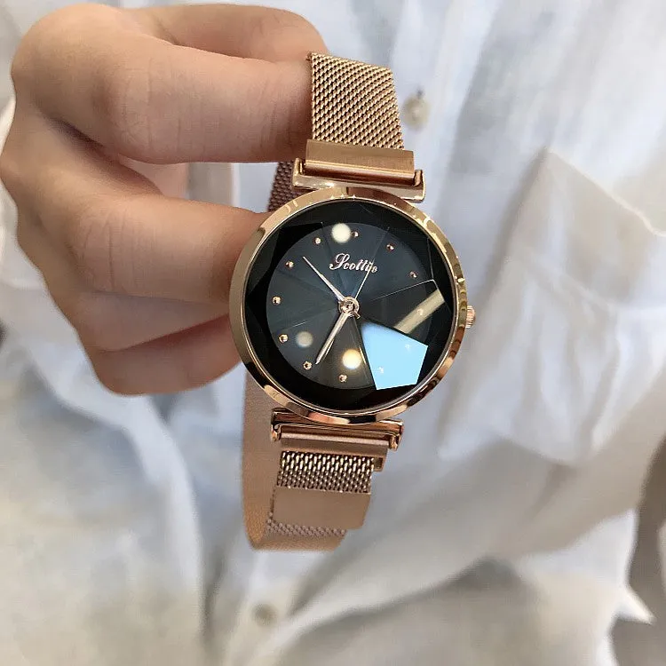 Irregular Mirror Round Dial Women's Watch