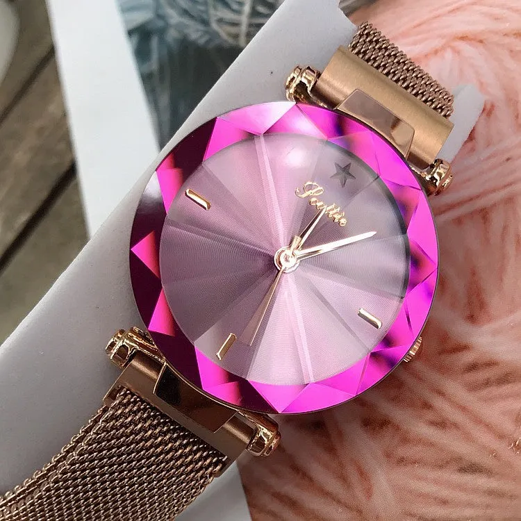 Irregular Mirror Round Dial Women's Watch