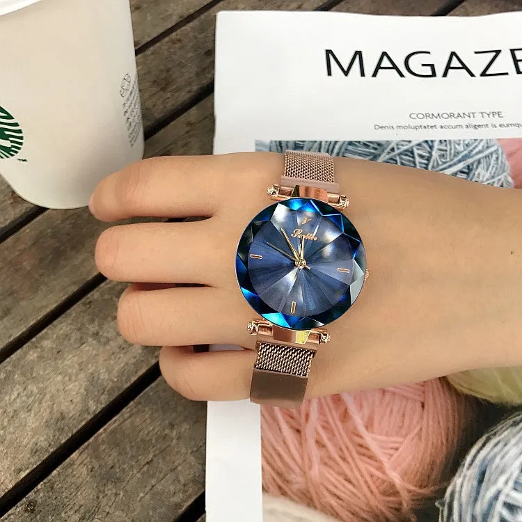 Irregular Mirror Round Dial Women's Watch