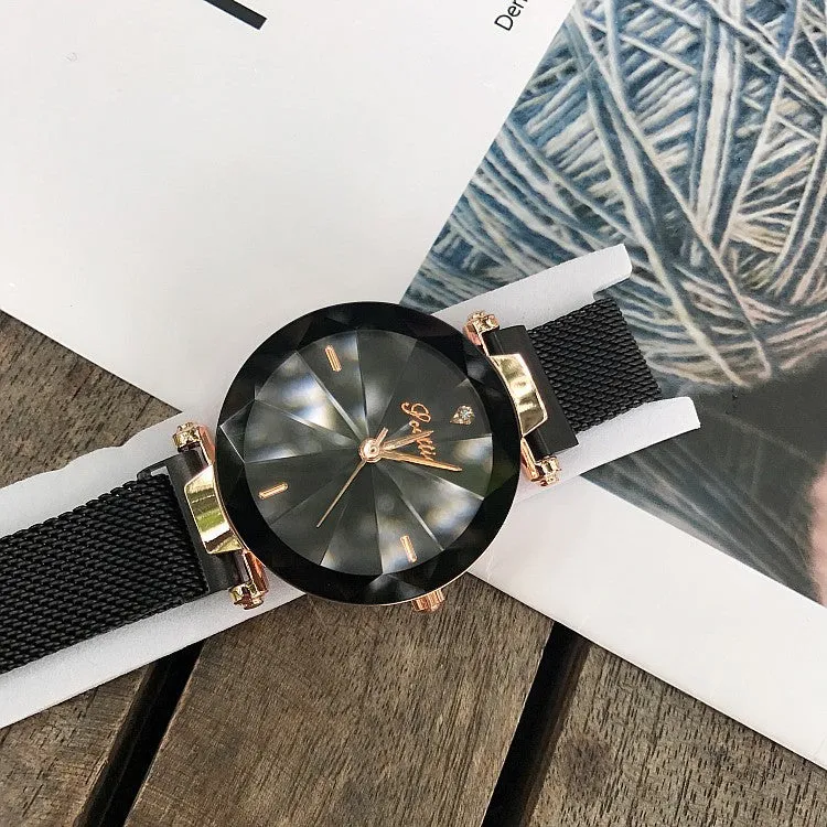 Irregular Mirror Round Dial Women's Watch