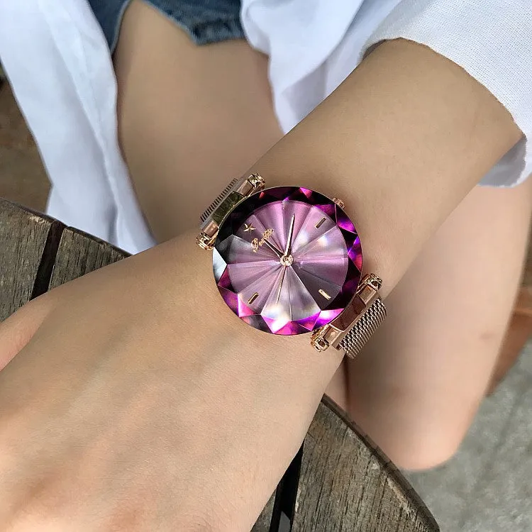 Irregular Mirror Round Dial Women's Watch