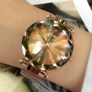 Irregular Mirror Round Dial Women's Watch