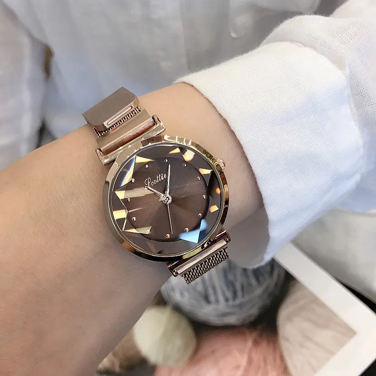 Irregular Mirror Round Dial Women's Watch