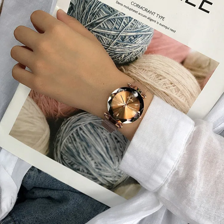Irregular Mirror Round Dial Women's Watch