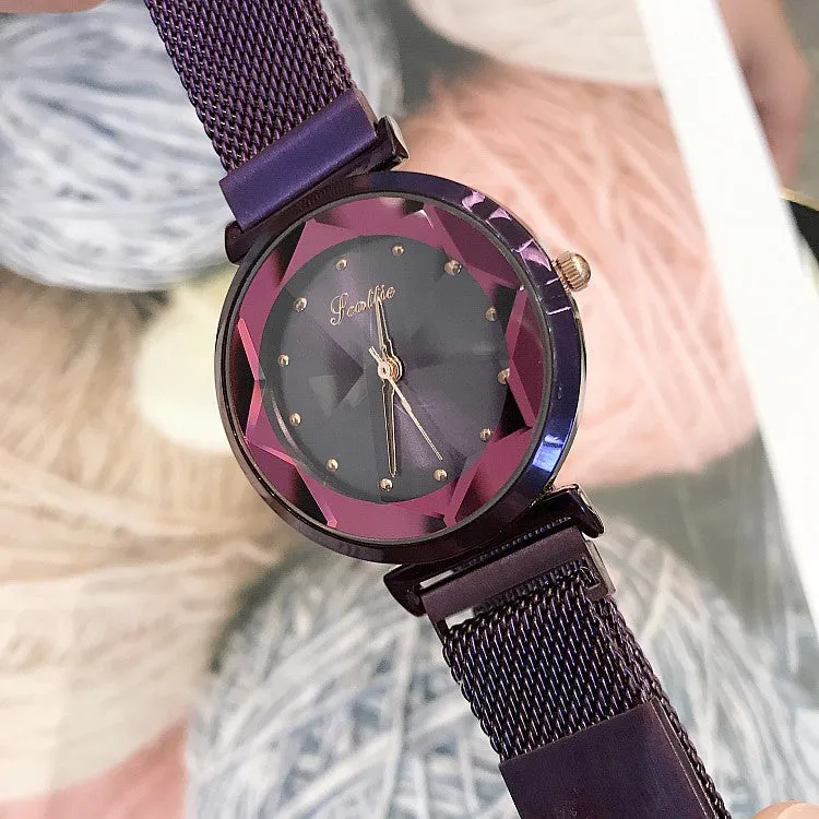 Irregular Mirror Round Dial Women's Watch