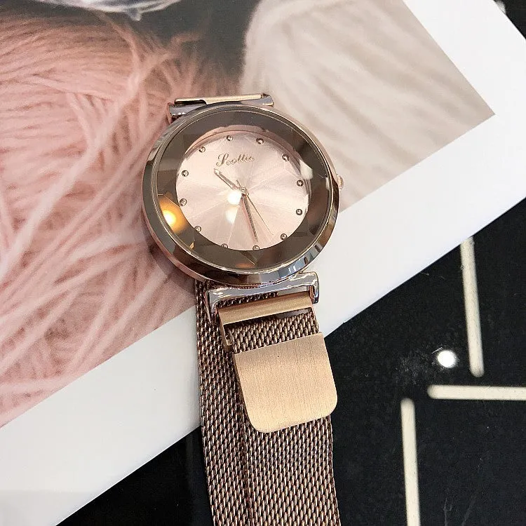 Irregular Mirror Round Dial Women's Watch