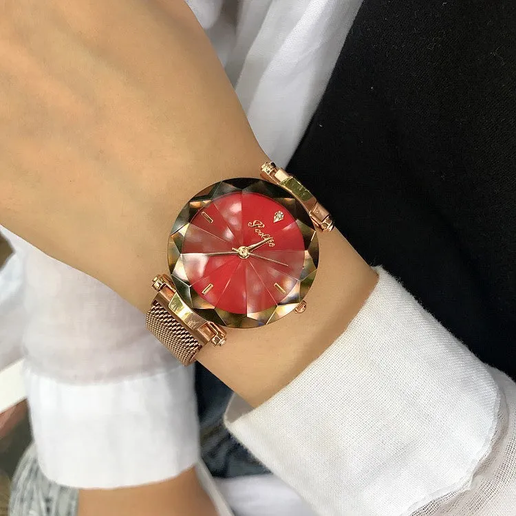 Irregular Mirror Round Dial Women's Watch