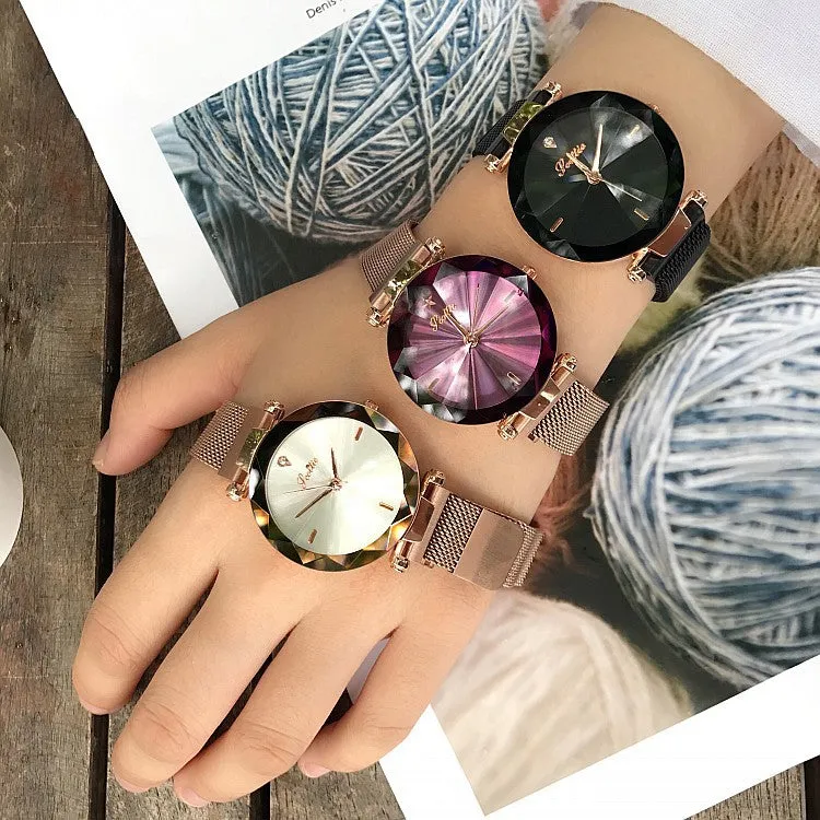 Irregular Mirror Round Dial Women's Watch