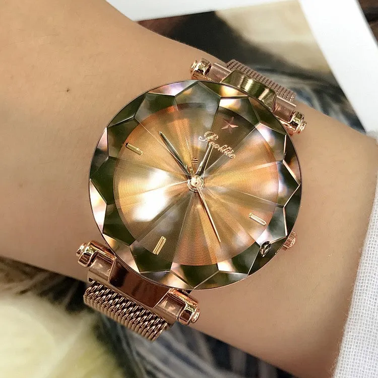 Irregular Mirror Round Dial Women's Watch