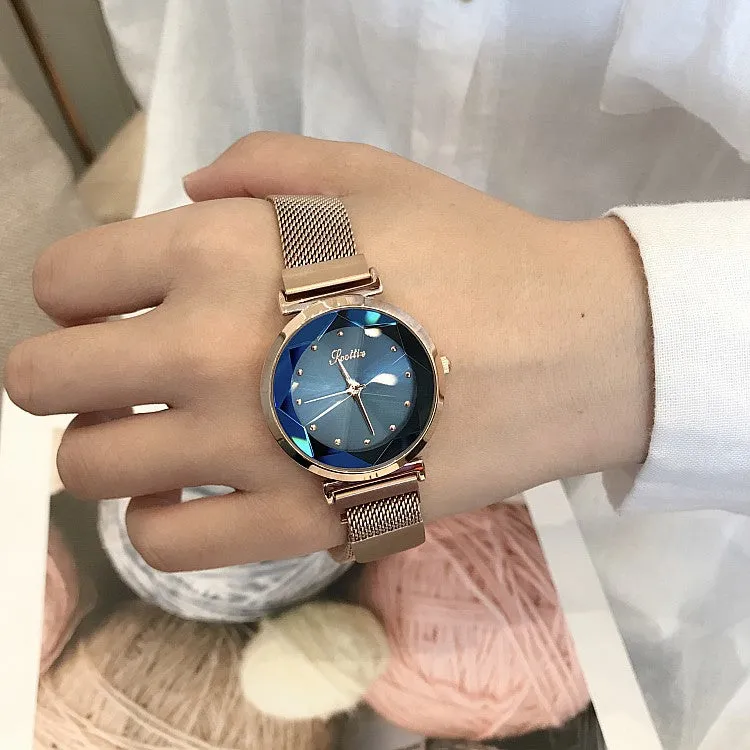 Irregular Mirror Round Dial Women's Watch