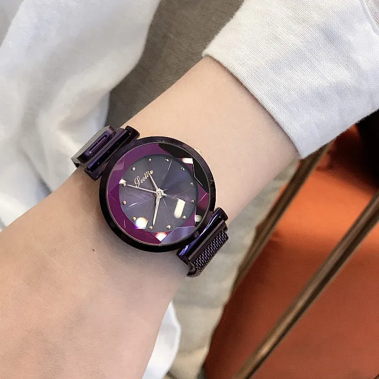 Irregular Mirror Round Dial Women's Watch