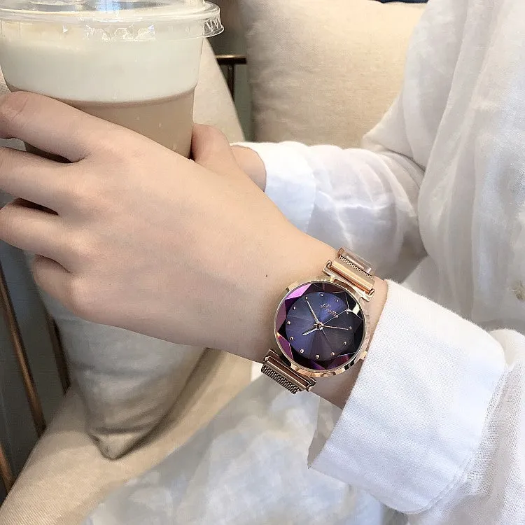 Irregular Mirror Round Dial Women's Watch