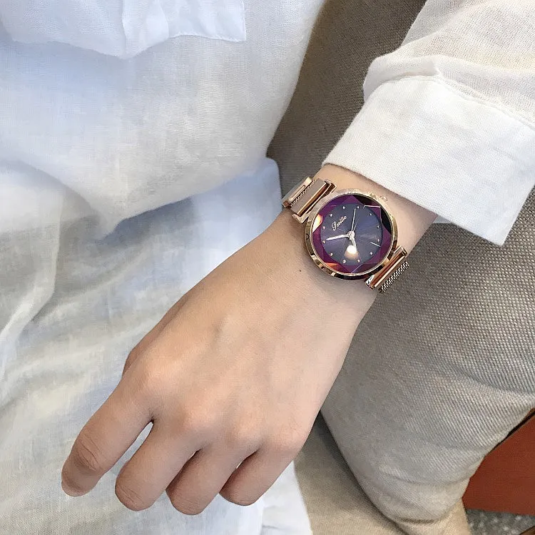 Irregular Mirror Round Dial Women's Watch