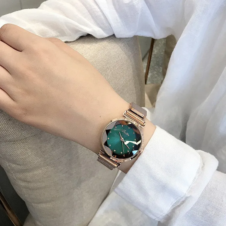 Irregular Mirror Round Dial Women's Watch