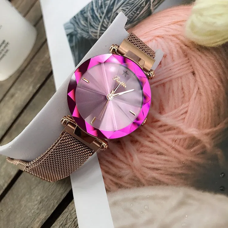Irregular Mirror Round Dial Women's Watch