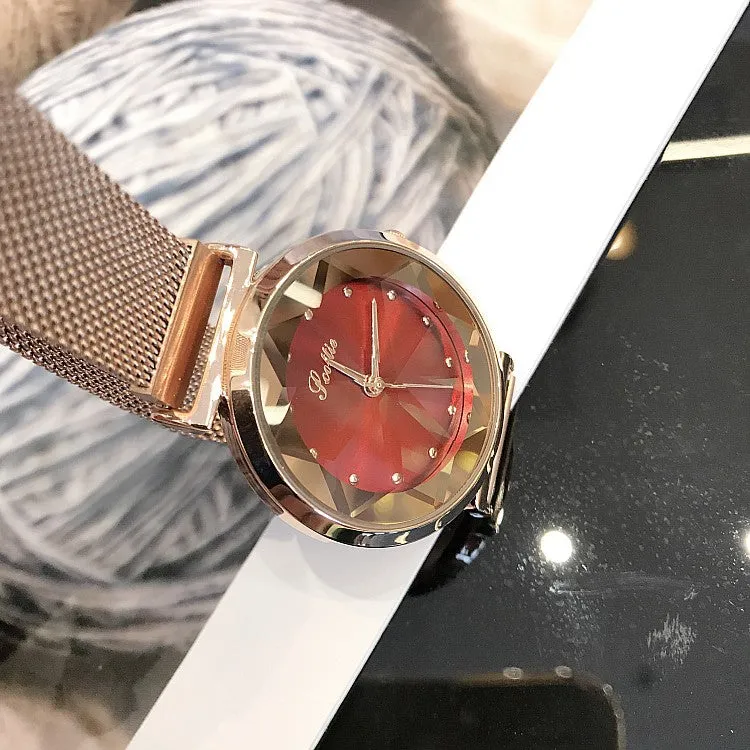 Irregular Mirror Round Dial Women's Watch