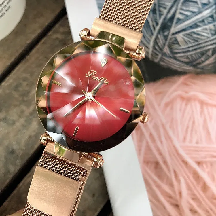 Irregular Mirror Round Dial Women's Watch