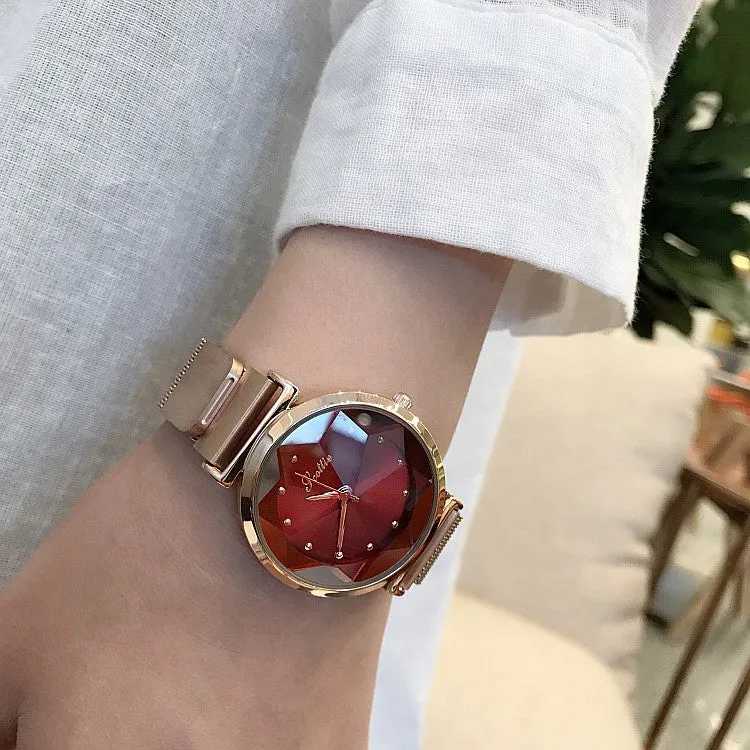 Irregular Mirror Round Dial Women's Watch
