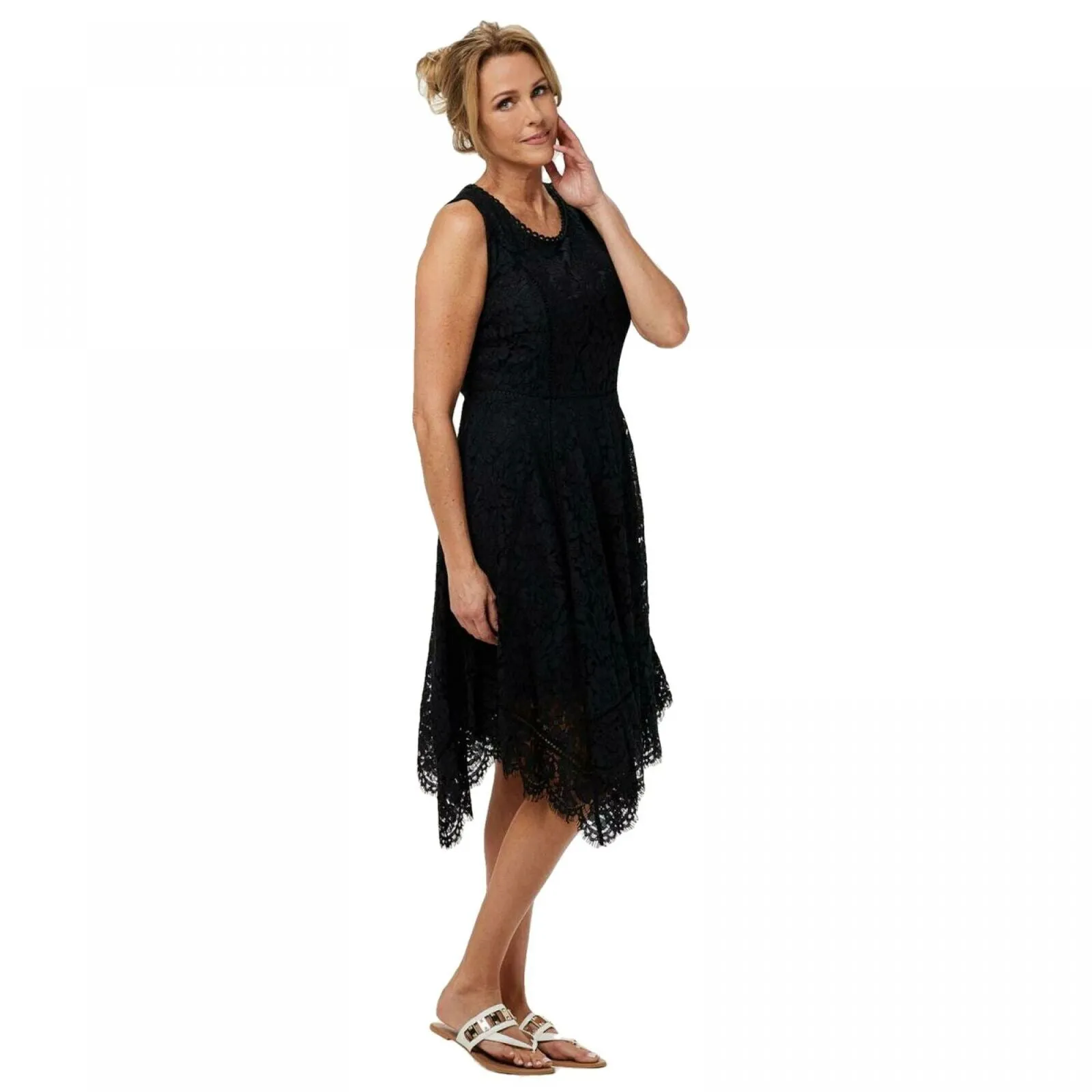 Isaac Mizrahi Live! Women's Handkerchief Hem Floral Lace Midi Dress