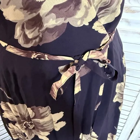 J. CREW VINTAGE Women's 6 Floral Wrap Maxi Dress Flutter Sleeve Brown 90s Y2K