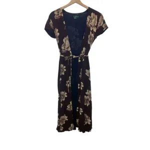 J. CREW VINTAGE Women's 6 Floral Wrap Maxi Dress Flutter Sleeve Brown 90s Y2K