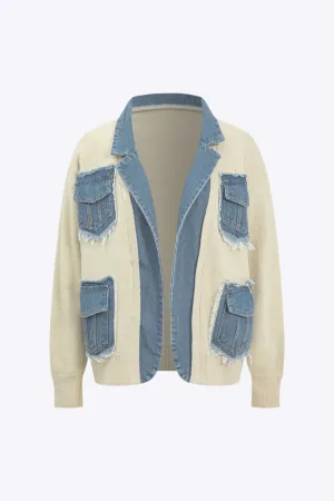 Janet - Eye Catching Patchwork Design Woman's Denim Sweater Cardigan