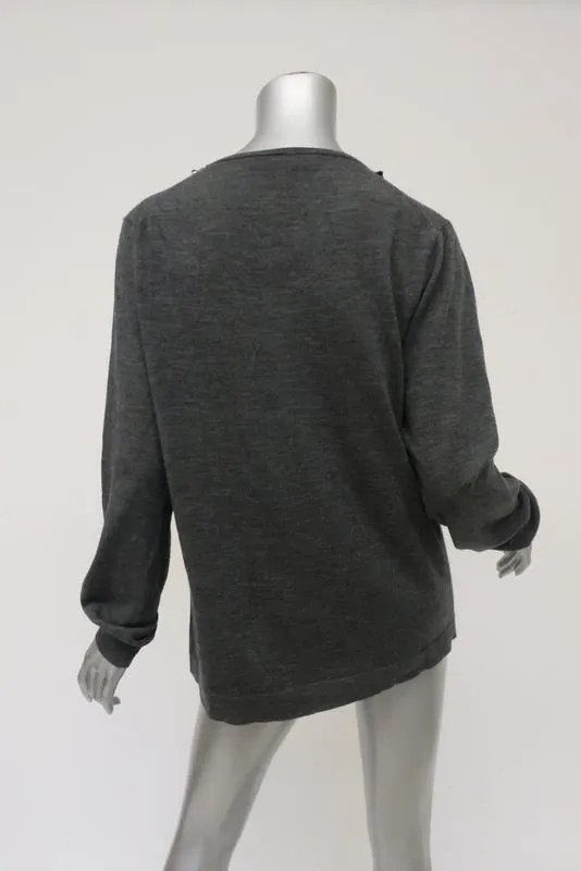 Jason Wu Crystal-Embellished Sweater Dark Gray Wool Size Large Crewneck Pullover