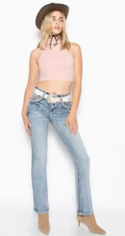 Jenny Light Denim Embroidered Bootcut Jeans