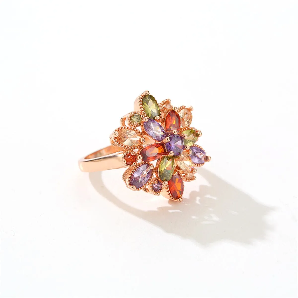 Jewel-Tone Crystal & 18K Rose Gold-Plated Flower Ring