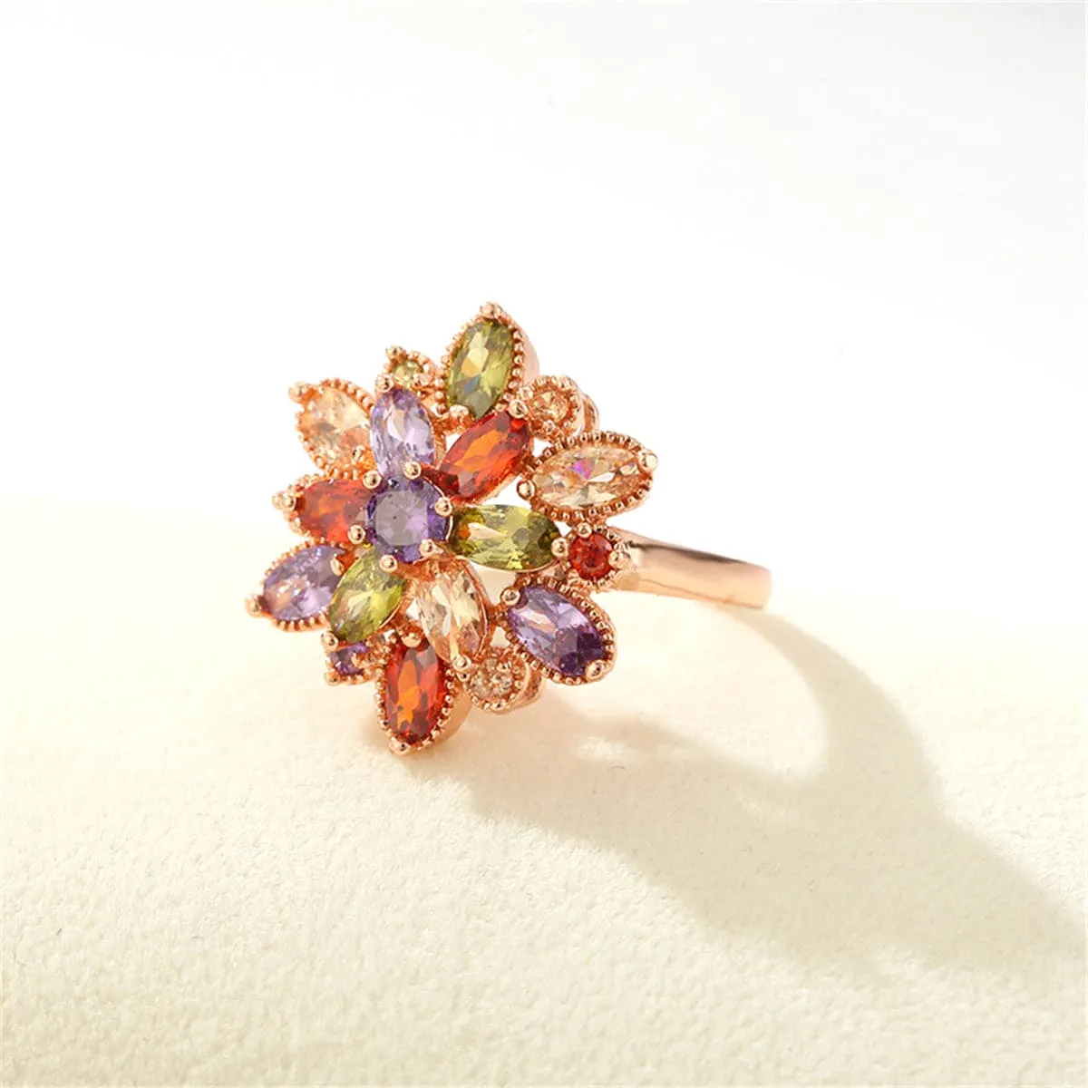 Jewel-Tone Crystal & 18K Rose Gold-Plated Flower Ring