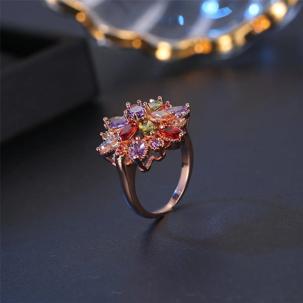 Jewel-Tone Crystal & 18K Rose Gold-Plated Flower Ring