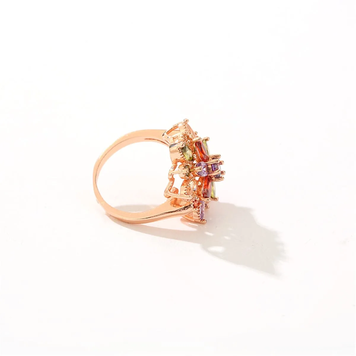 Jewel-Tone Crystal & 18K Rose Gold-Plated Flower Ring