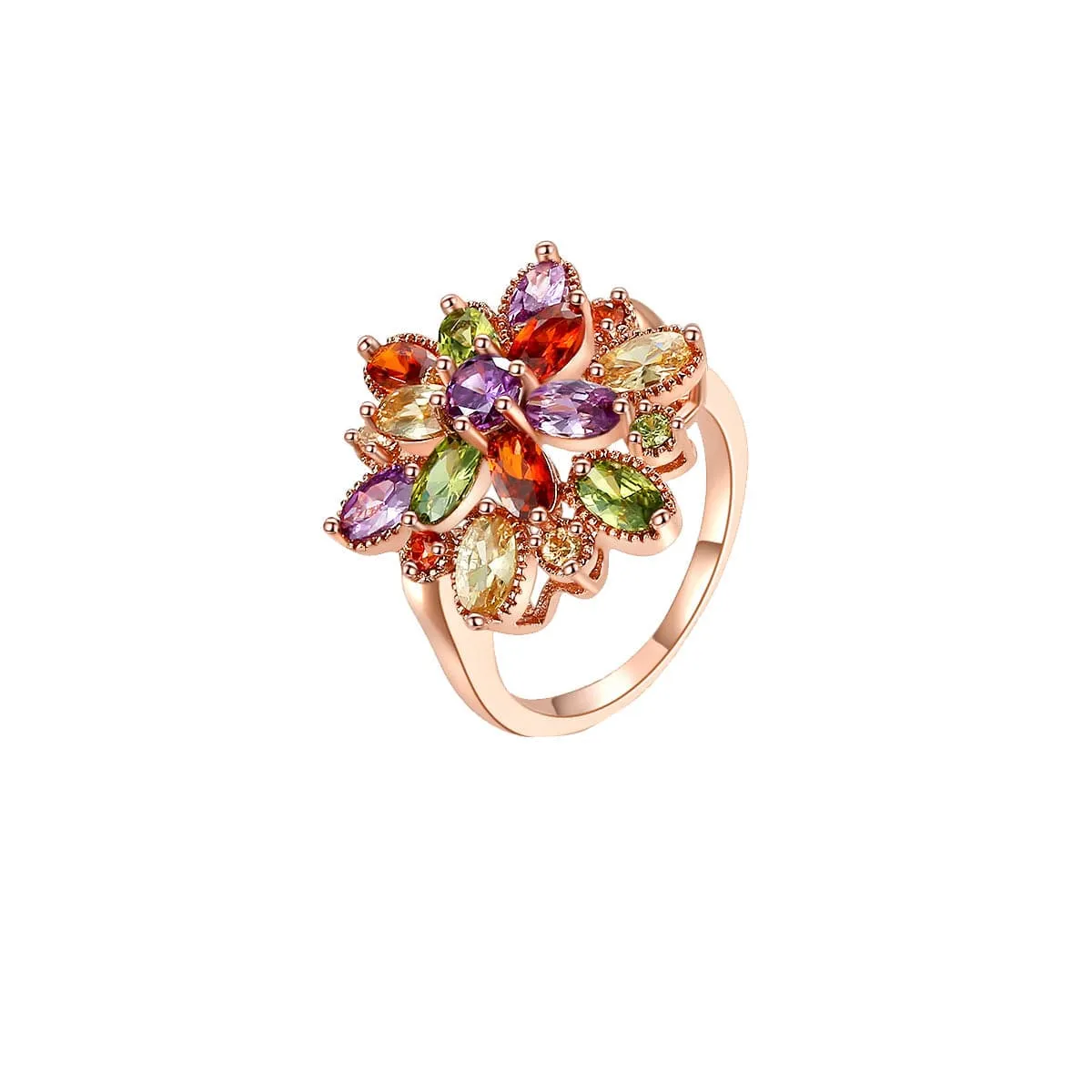Jewel-Tone Crystal & 18K Rose Gold-Plated Flower Ring