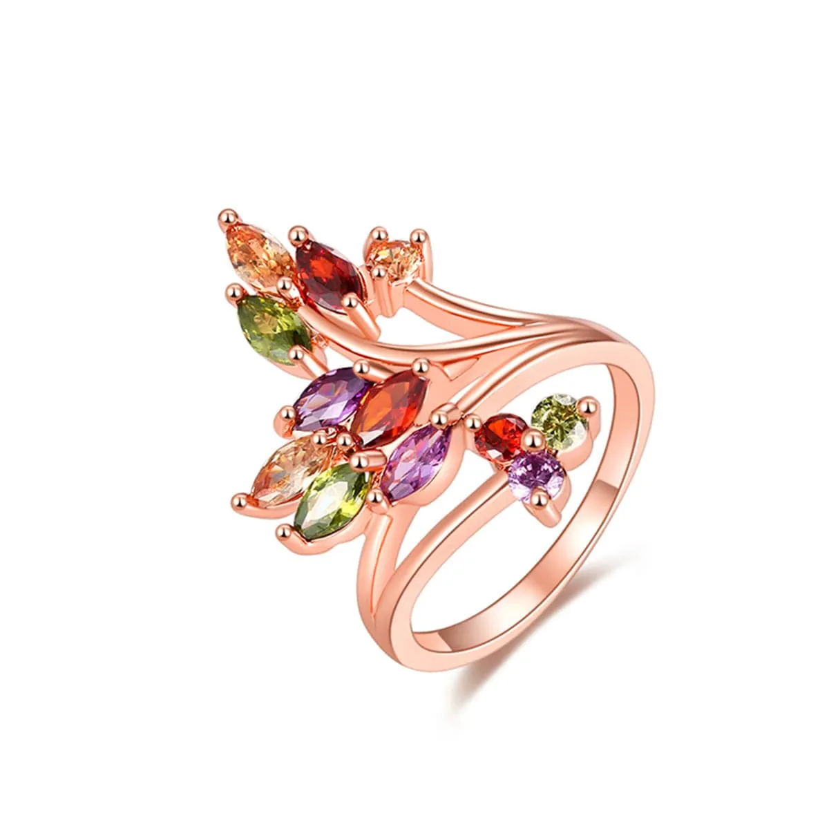 Jewel-Tone Crystal & 18K Rose Gold-Plated Statement Ring