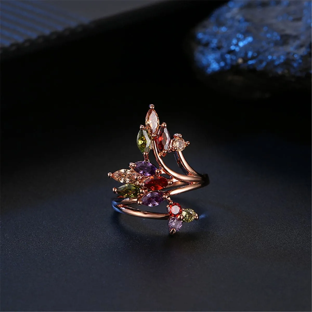 Jewel-Tone Crystal & 18K Rose Gold-Plated Statement Ring
