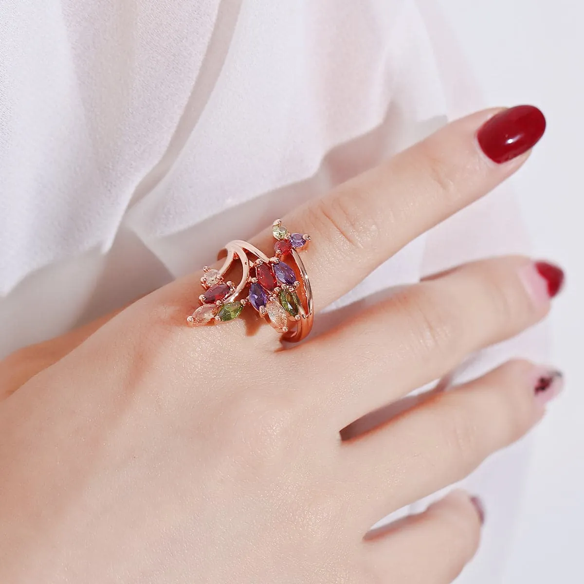 Jewel-Tone Crystal & 18K Rose Gold-Plated Statement Ring