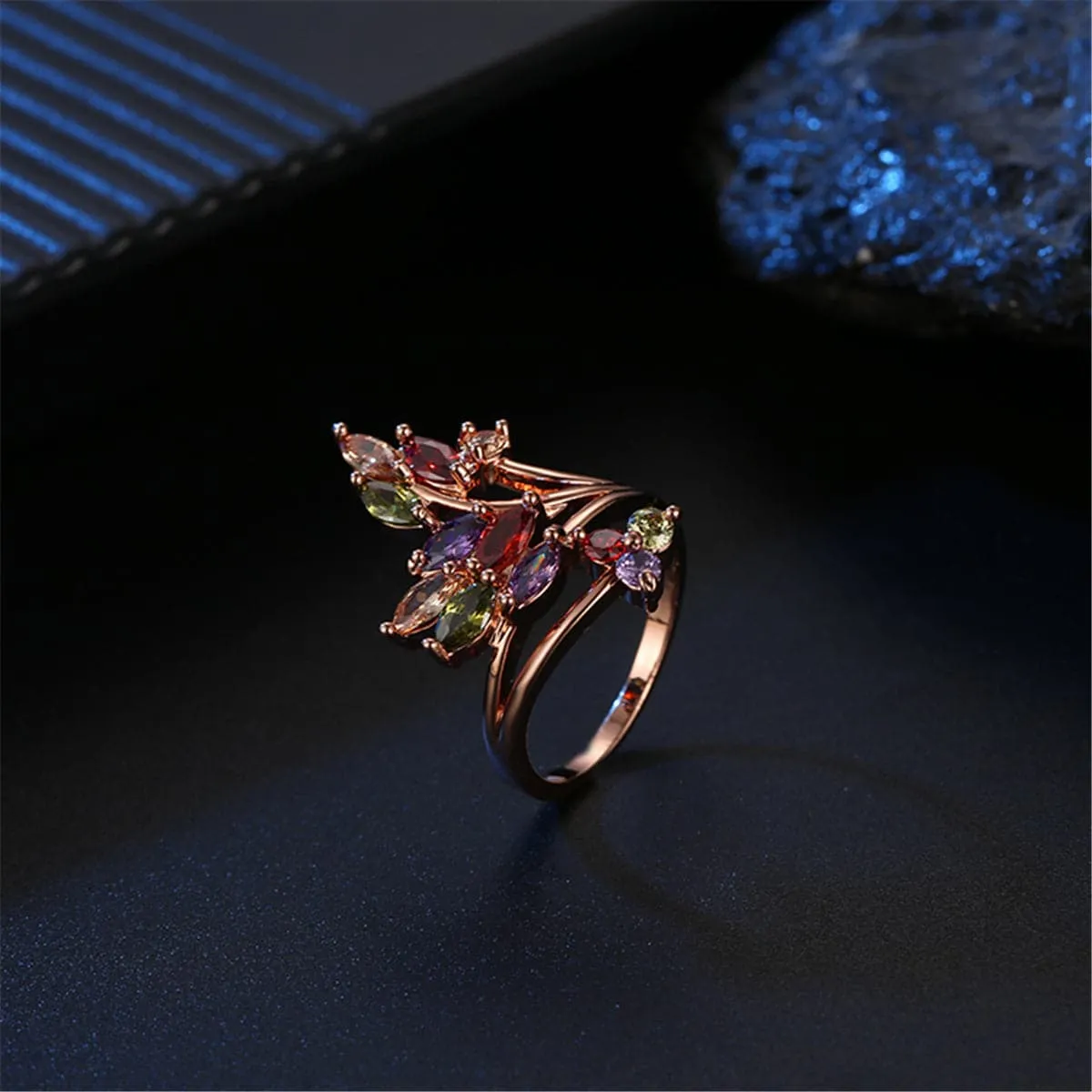 Jewel-Tone Crystal & 18K Rose Gold-Plated Statement Ring