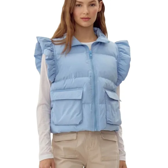 Jodifl Women's Puffer Ruffle Vest Feminine Soft Girl Corpcore Space-Core 3X