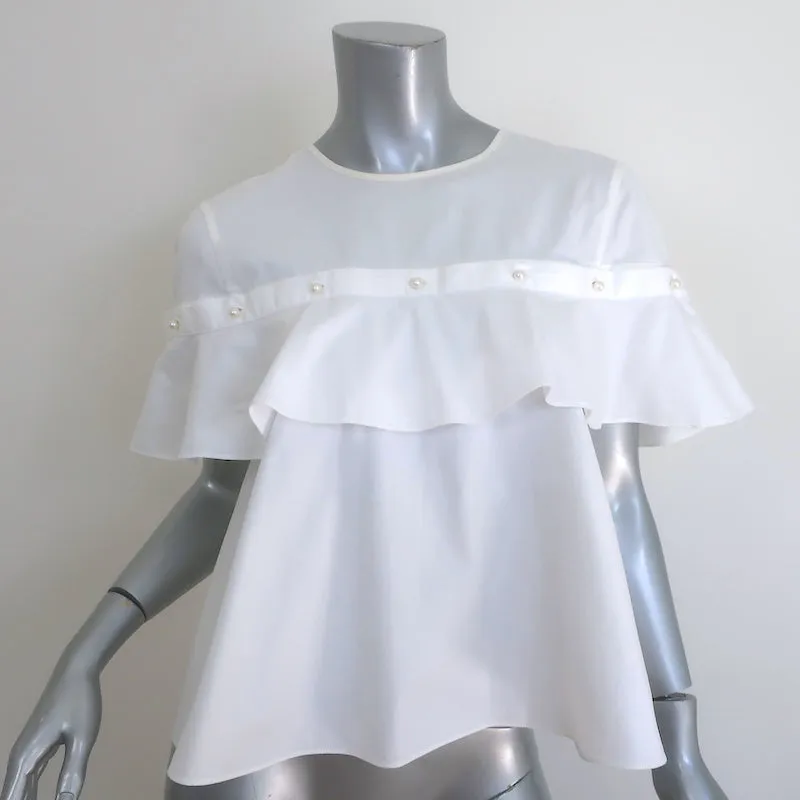 Jonathan Simkhai Faux Pearl-Embellished Ruffle Top White Cotton Size Small