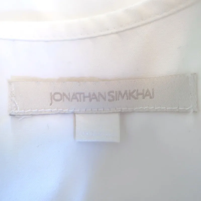 Jonathan Simkhai Faux Pearl-Embellished Ruffle Top White Cotton Size Small